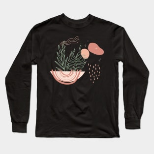 Abstract shapes stars lines and plants digital design illustration Long Sleeve T-Shirt